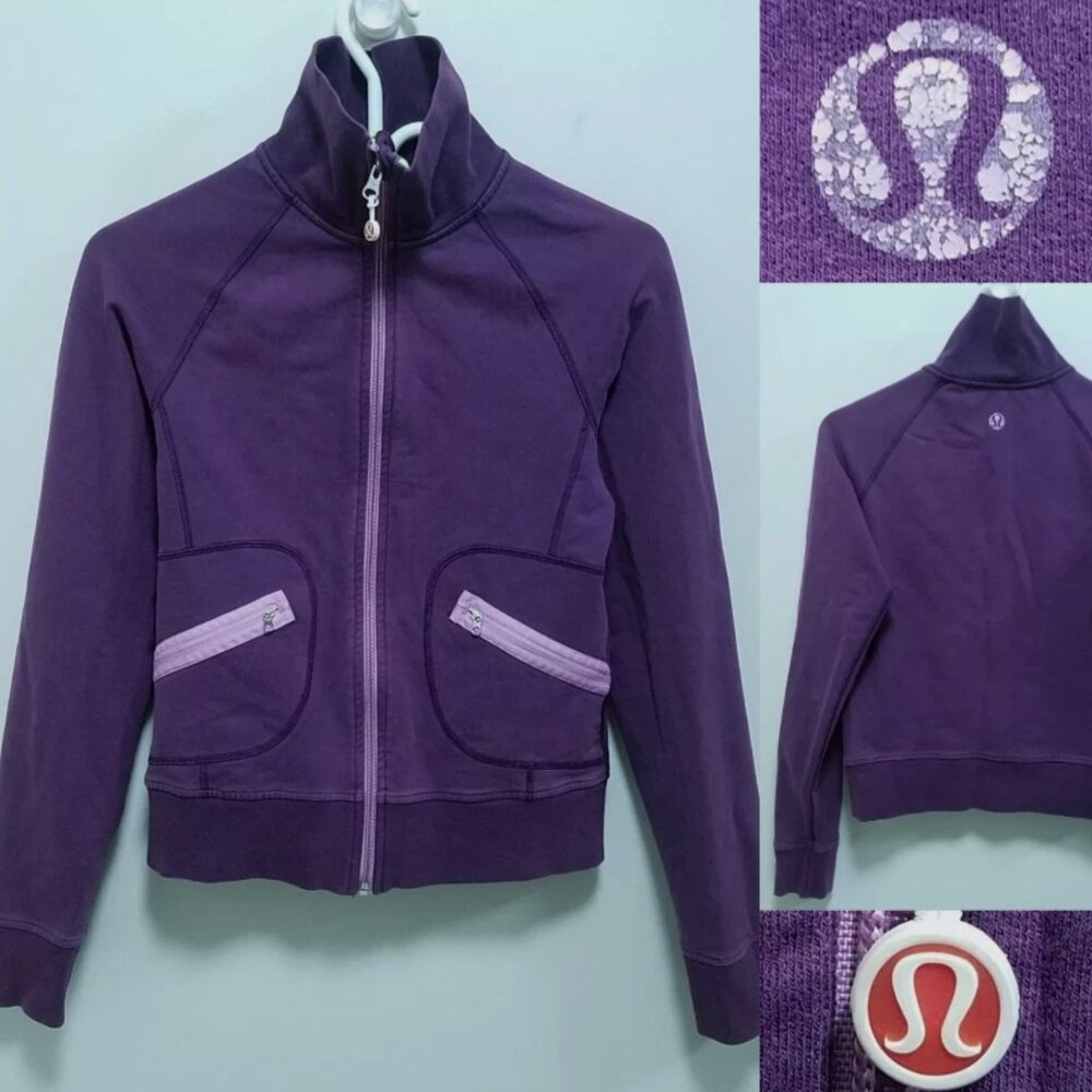 Lululemon Vintage Vancouver Jacket 8 Medium Women's Purple High Zip Sweater Neck